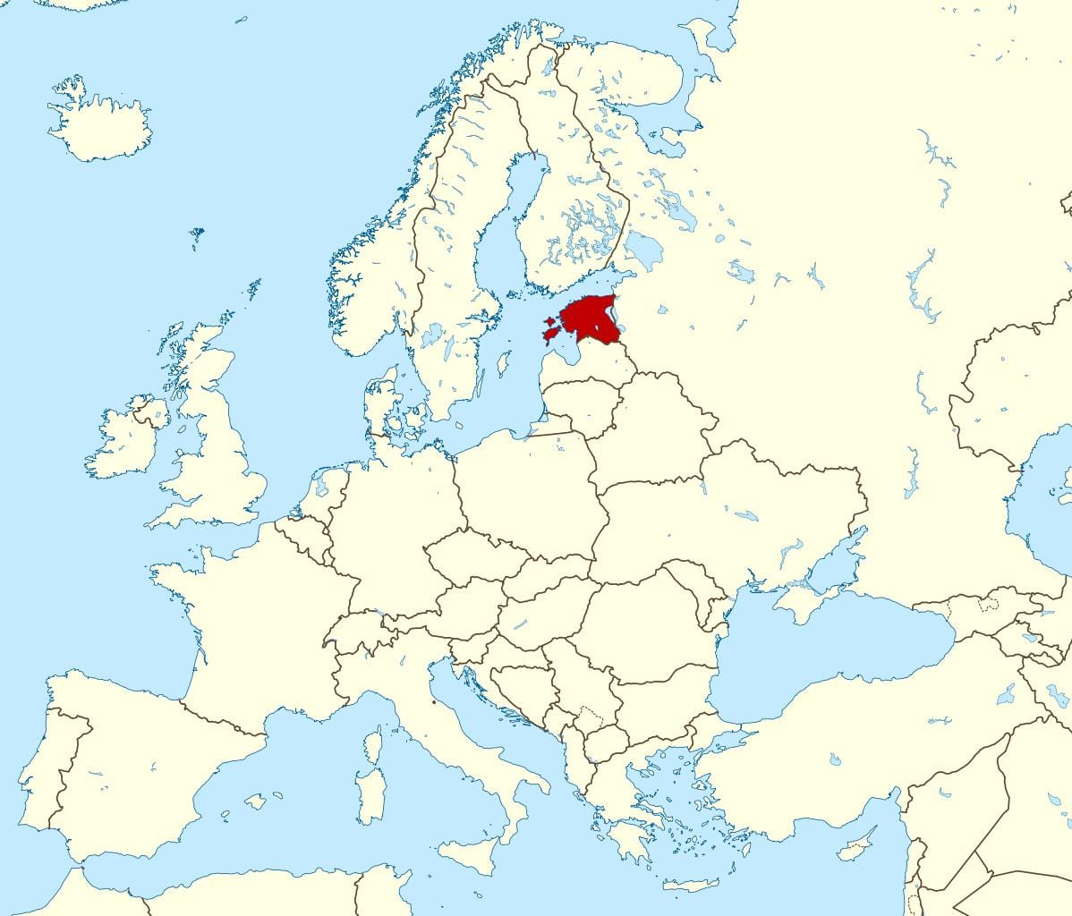 Yeri Estoniya dünya xəritəsində